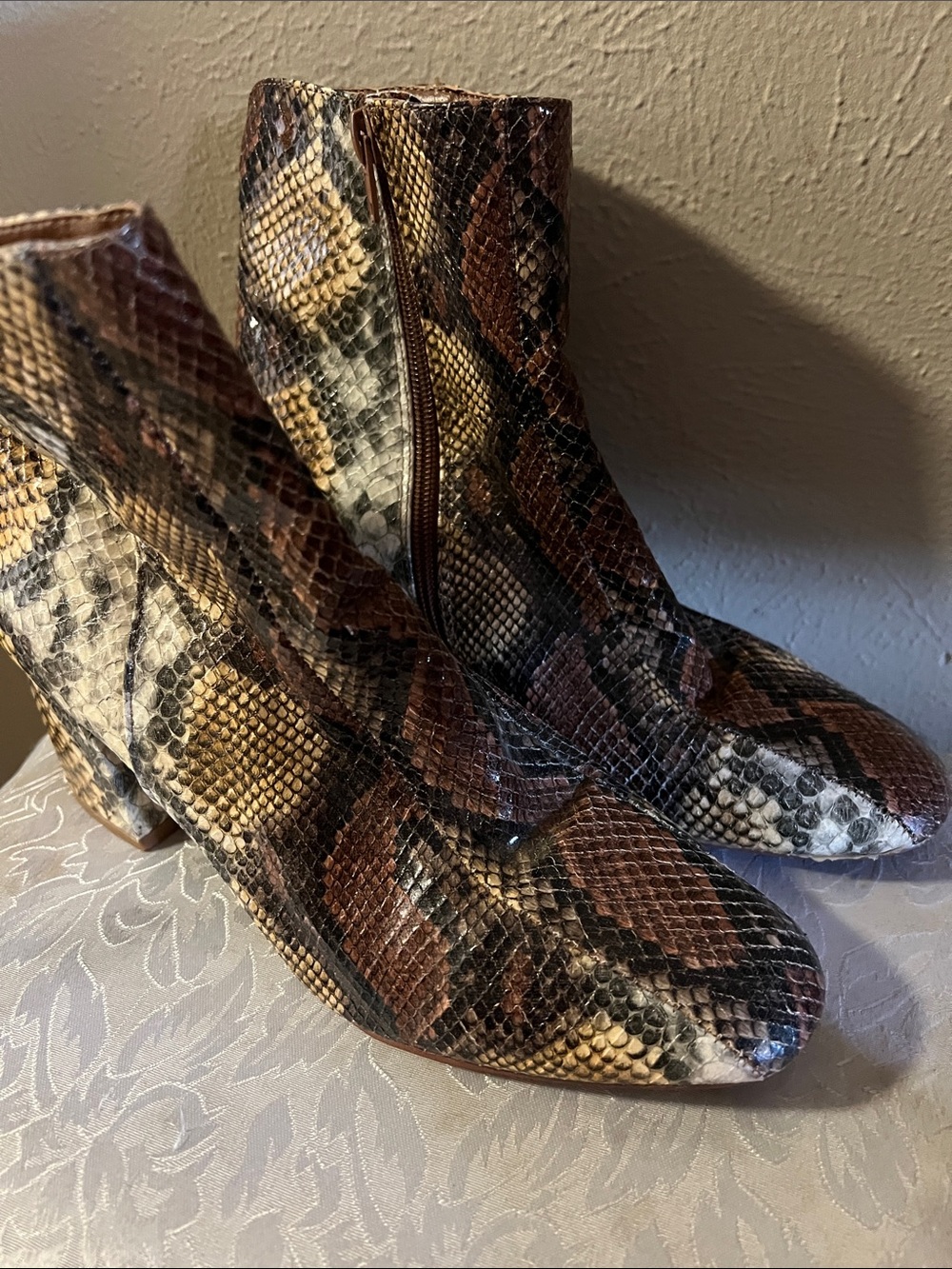 Women’s Snake-Print Ankle Boots in Brown